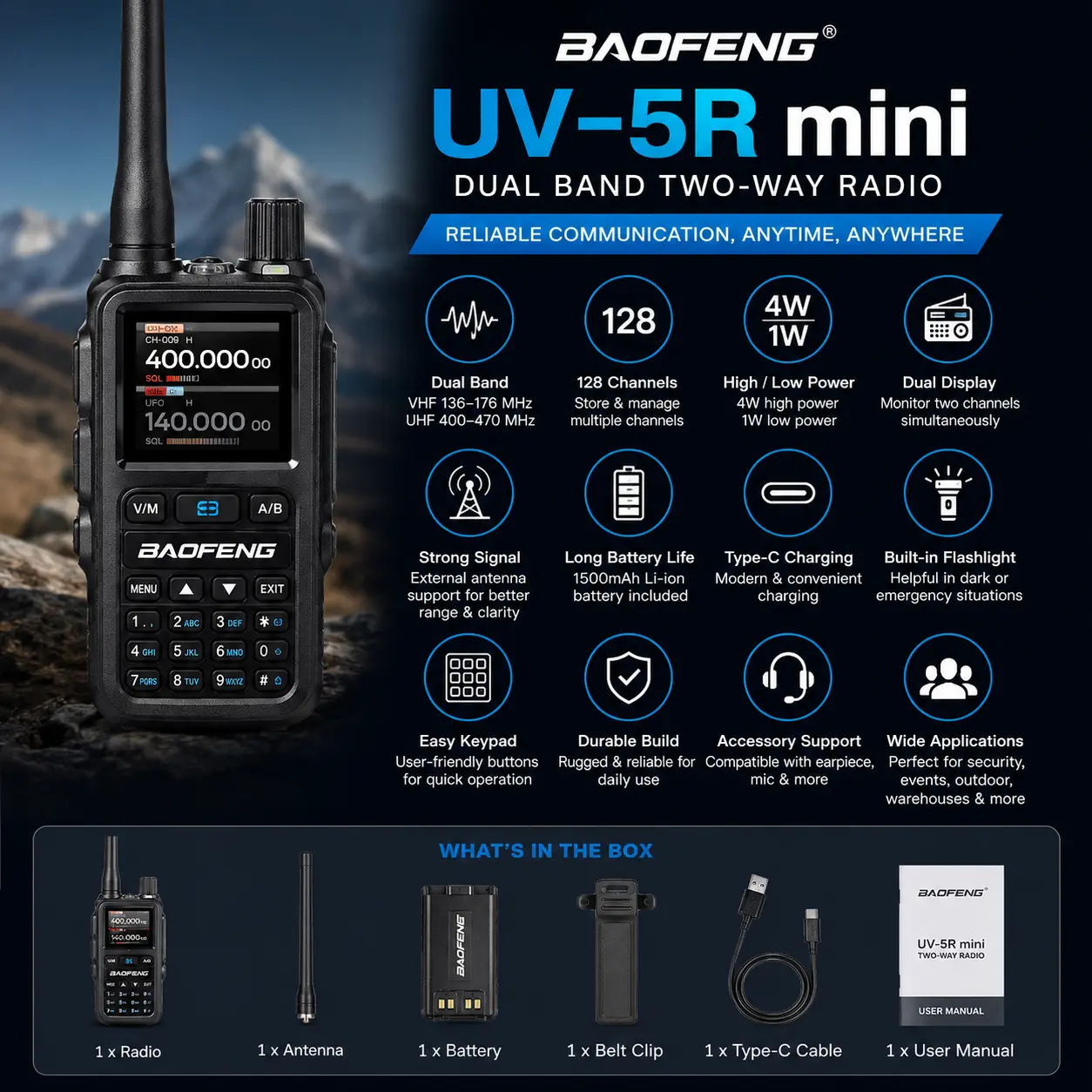 BAOFENG UV-5R Mini Walkie Talkie (Pack of 1)