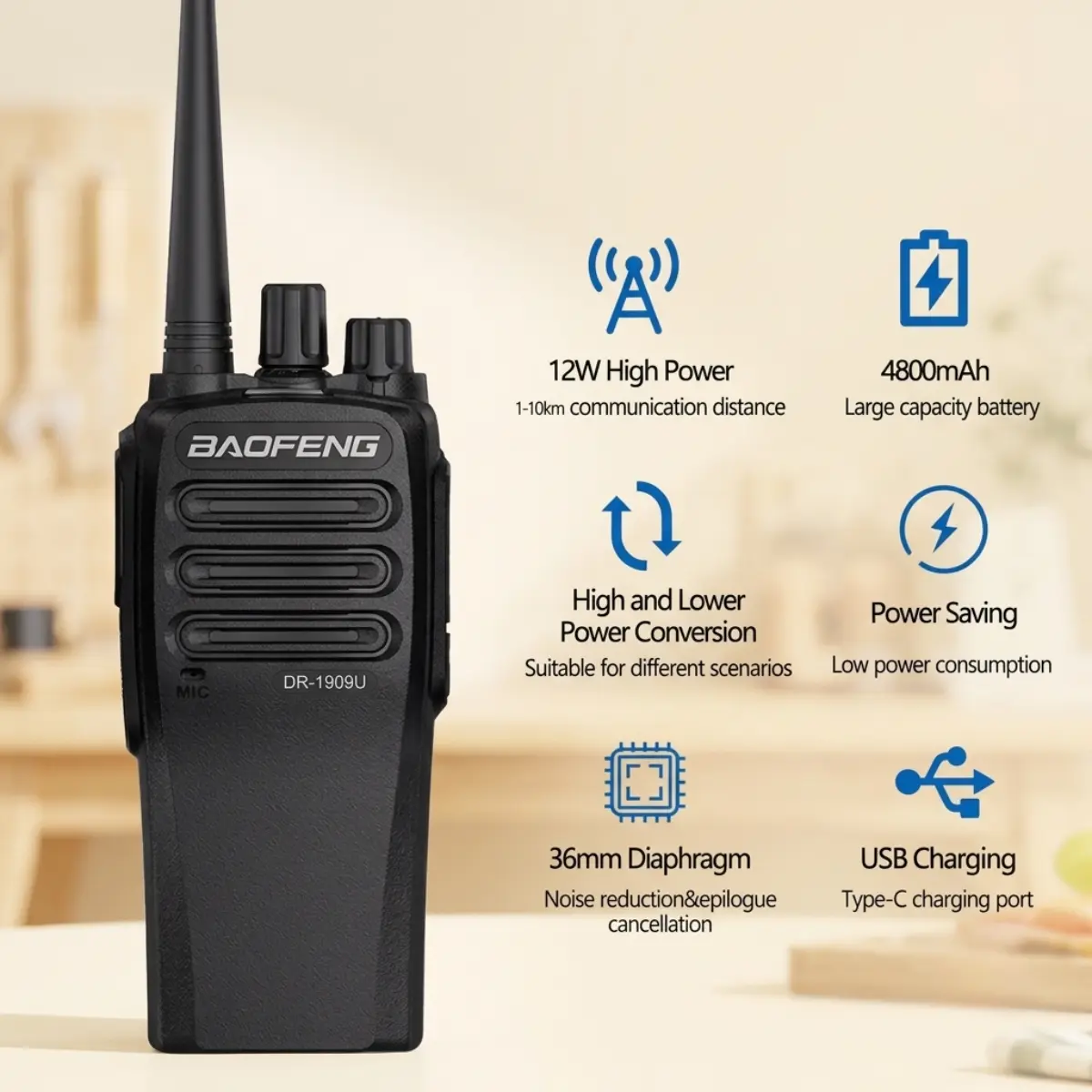 Baofeng DR-1909U Mobile Radio | 25W Dual Band VHF/UHF Transceiver (Pack of 4)