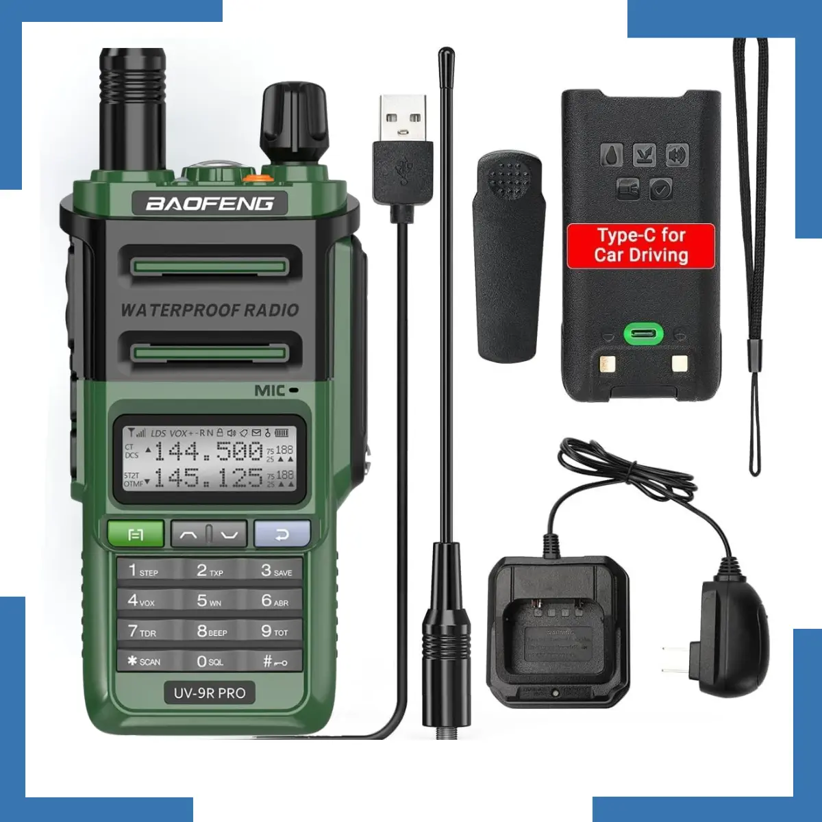 Baofeng UV-9R Pro Waterproof Walkie Talkie | 8W Dual Band Two-Way Radio (Pack of 1)