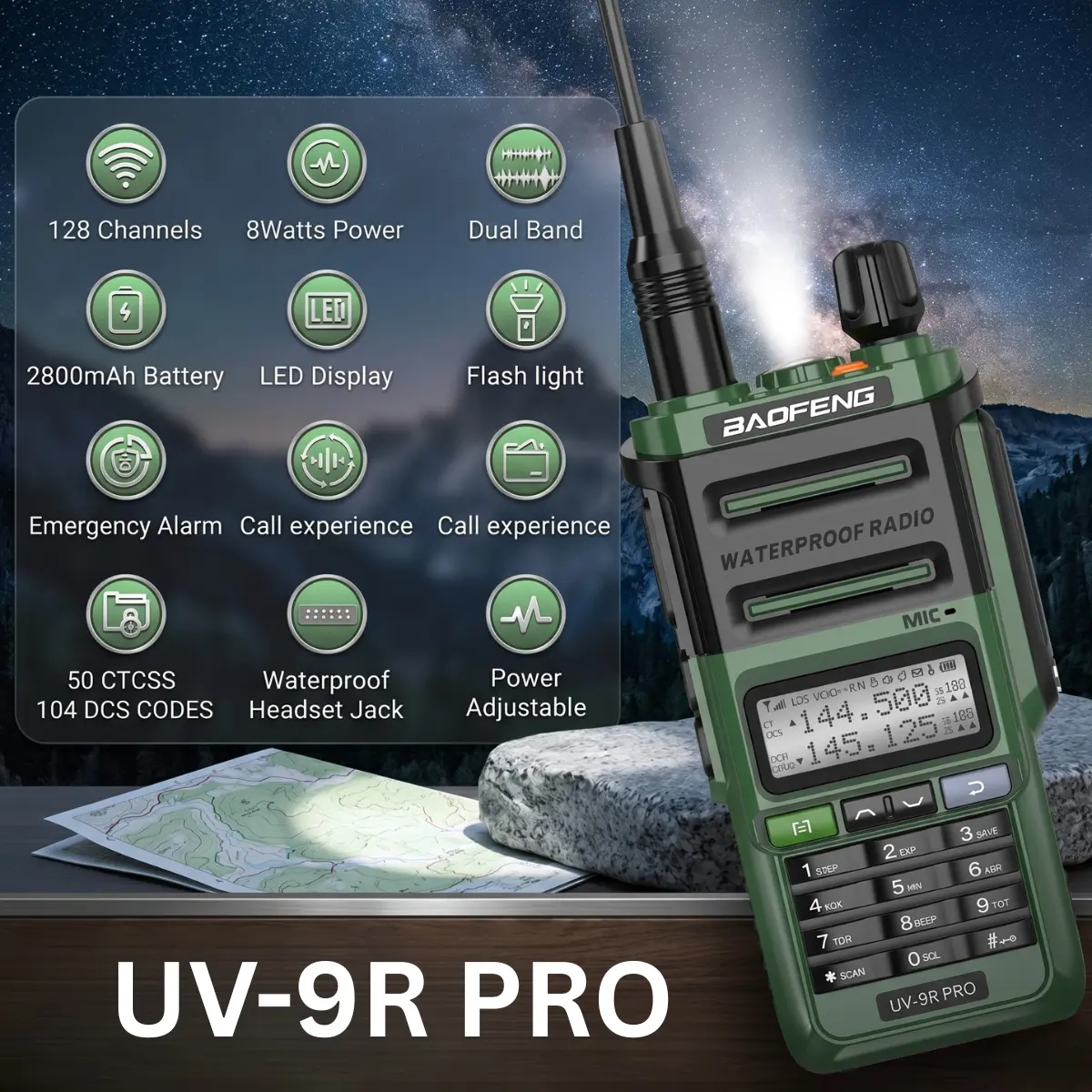 Baofeng UV-9R Pro Waterproof Walkie Talkie | 8W Dual Band Two-Way Radio (Pack of 4)