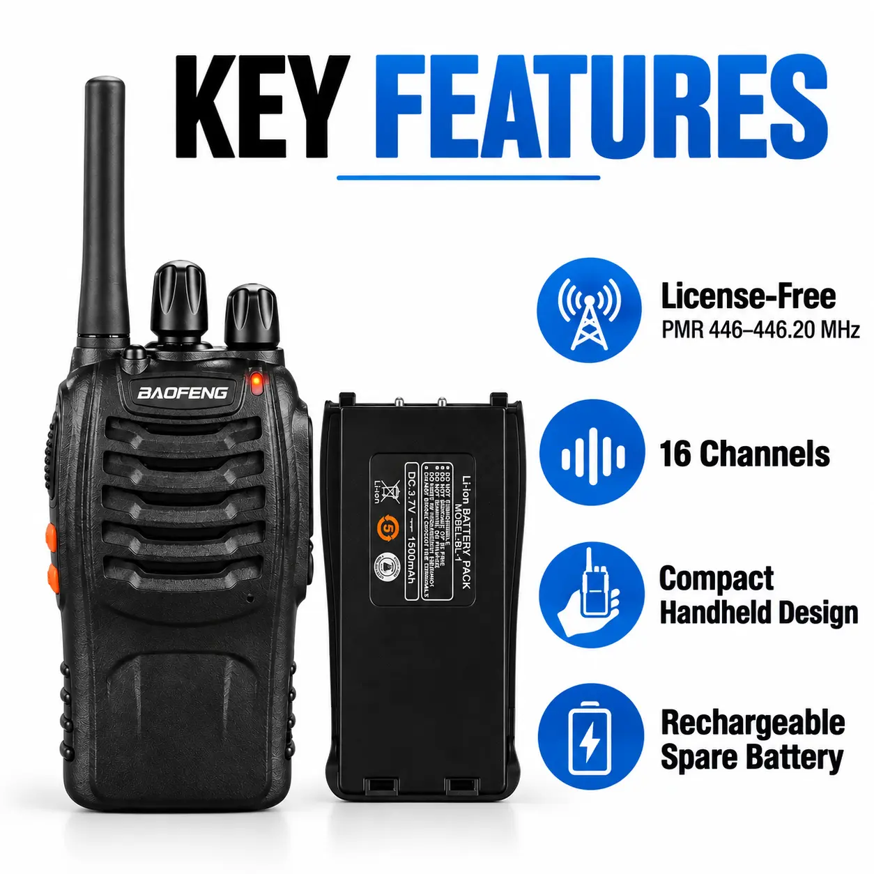 Baofeng BF-888S Two Way Radio With Extra Battery (Pack of 2)