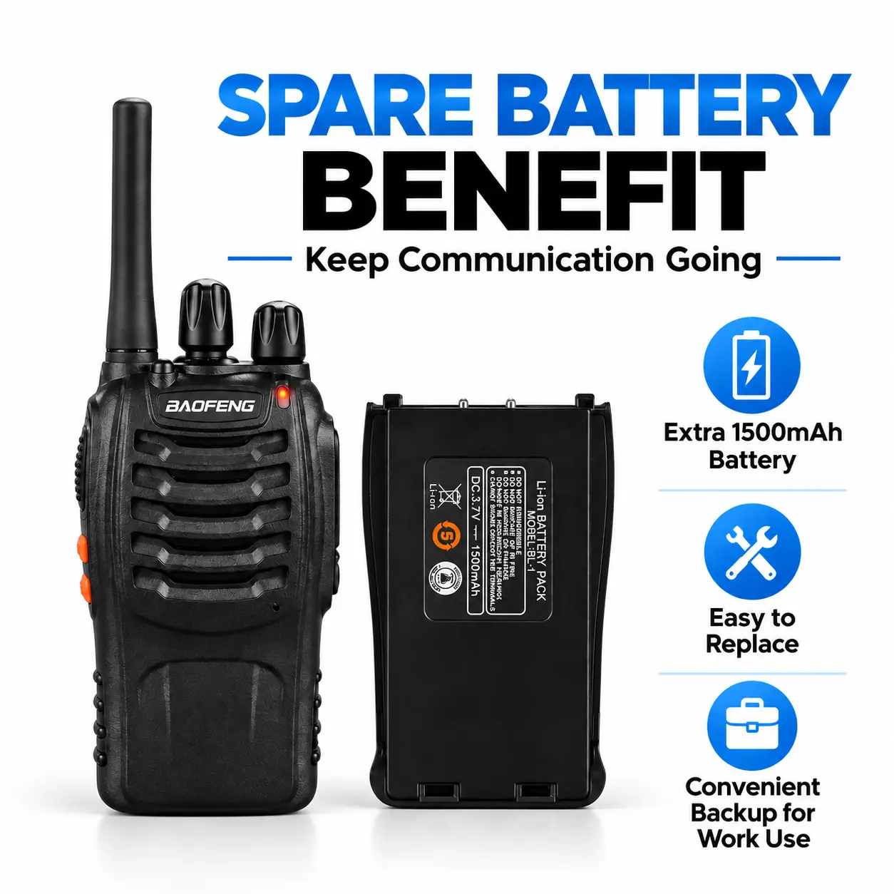 Baofeng BF-888S Two Way Radio With Extra Battery (Pack of 2)