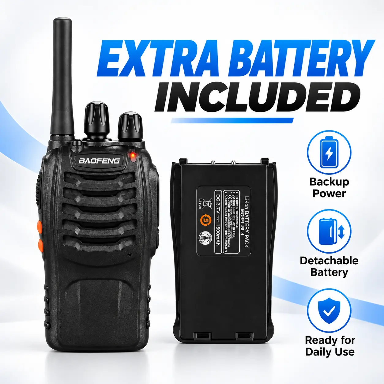 Baofeng BF-888S Two Way Radio With Extra Battery (Pack of 2)